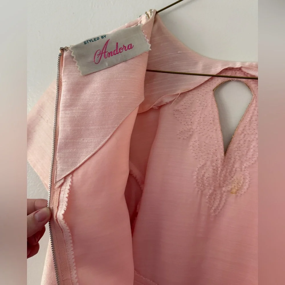 Vintage 1960s Plus Size Beaded Dress & Coat Set Raw Silk Pink Jackie O Size 16W - Picture 8 of 16